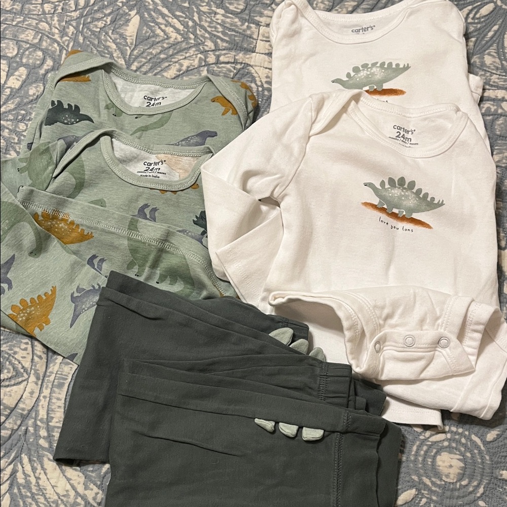 TWINS! Carter's Green and White Dinosaur Set